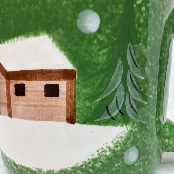 Vintage The Cellar Log Cabin Ceramic Mug 2003‎ D Handle Hand Painted Christmas - Picture 8 of 8